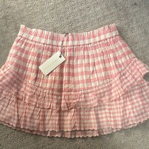 LoveShackFancy Pink Checkered Mini Skirt